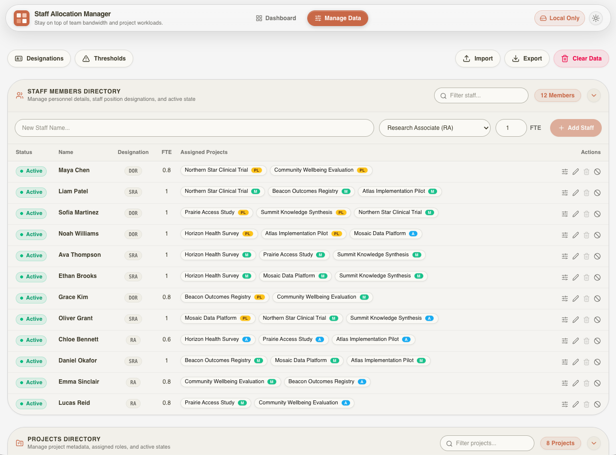 SAM manage data view on desktop in light mode