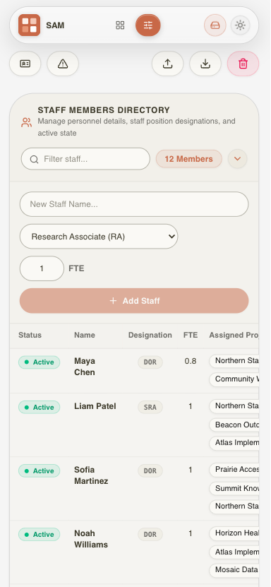 SAM manage data view on mobile in light mode
